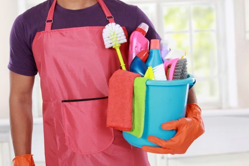 Cleaner Kentishtown team using safety measures during a cleaning job