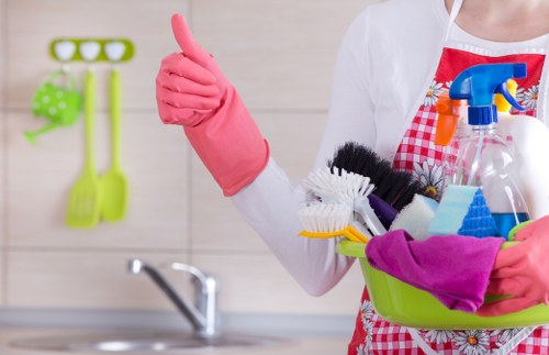 Team member assessing service details for a cleaning complaint