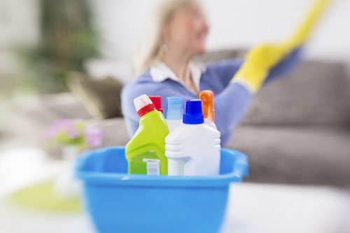 Emergency-ready cleaning setup with safety measures in place